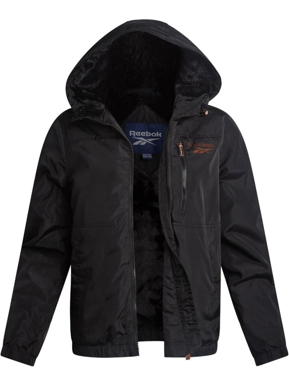 〽️Women's Black Sherpa Lined Hooded Rain Jacket Full Zip Winter Coat